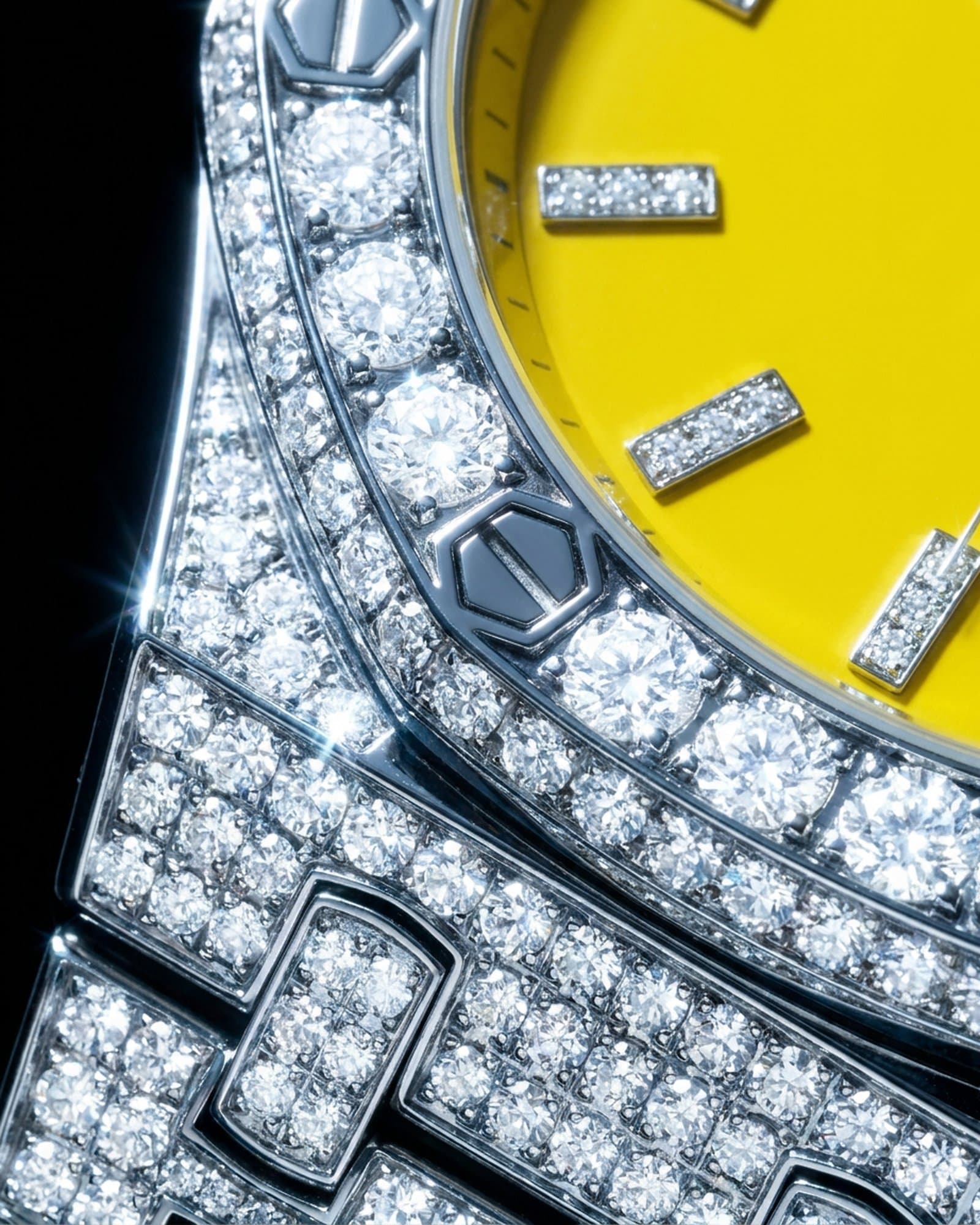 Close-up of the set bezel and screws beside the yellow dial